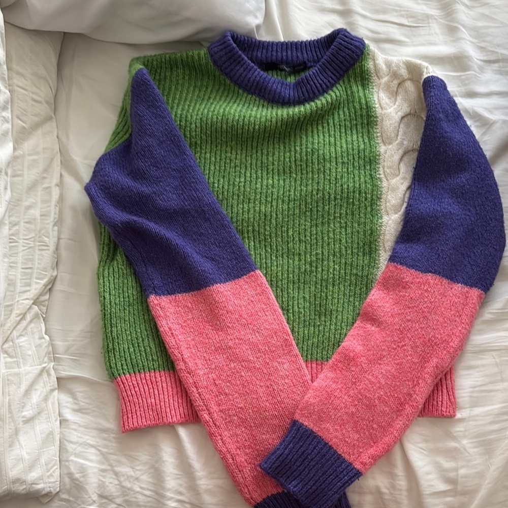 Colorblock Sweater - Green, Pink, and Purple